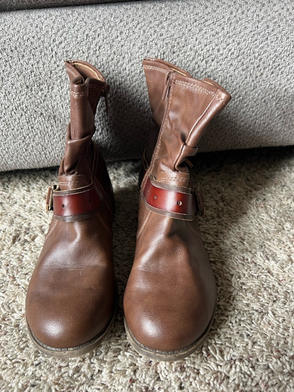 Women’s Brown Leather Ankle Boots with Buckle Strap